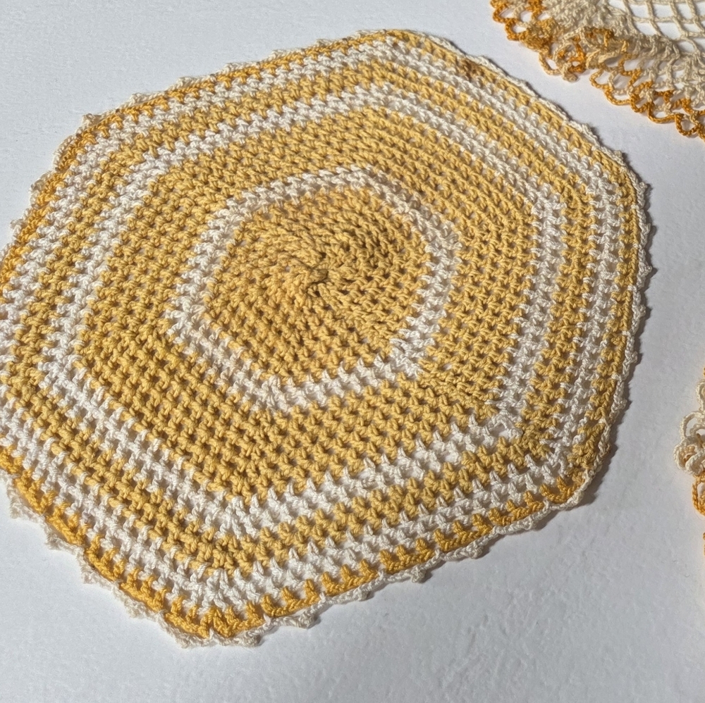 Vintage Handmade Cream and Yellow Gold Crochet Doily